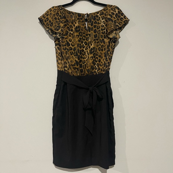 Express Ruffle Black & Leopard Print Dress - Picture 2 of 8